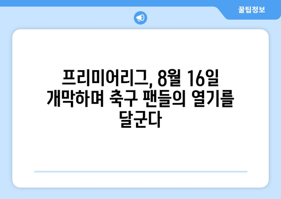 프리미어리그 2024-25 시즌 개막일 확정: 8월 16일 킥오프