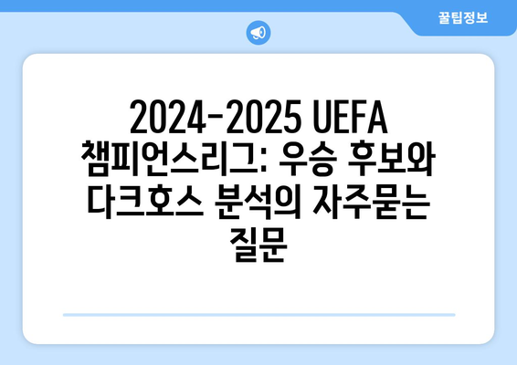 2024-2025 UEFA 챔피언스리그: 우승 후보와 다크호스 분석