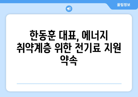 국민의힘 한동훈 대표, 취약계층 130만 가구에 전기료 1만5천원 추가 지원