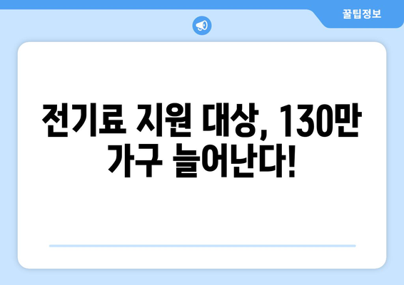 취약 계층 전기료 지원 대상 확대, 130만 가구 추가 지원