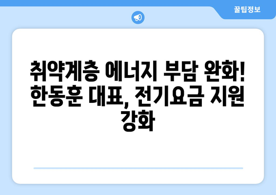 국민의힘 한동훈 대표, 취약계층 전기요금 지원 1만 5천원 추가 지원 신청 안내