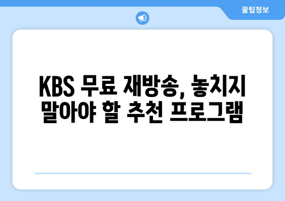 KBS 다양한 프로그램 무료 재방송 시청