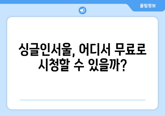 싱글인서울 무료 시청 및 다운로드 방법