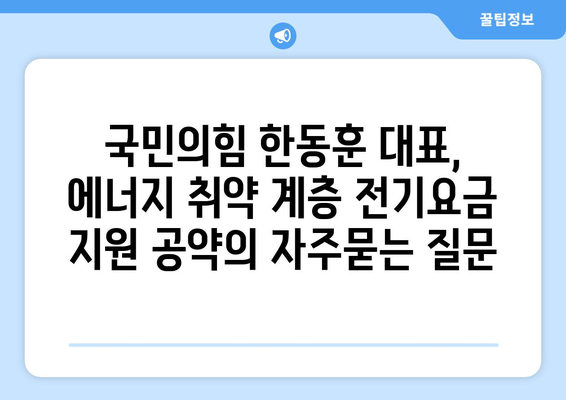 국민의힘 한동훈 대표, 에너지 취약 계층 전기요금 지원 공약