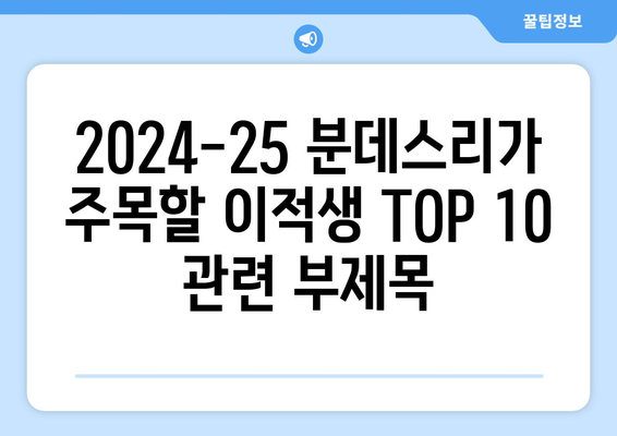 2024-25 분데스리가 주목할 이적생 TOP 10