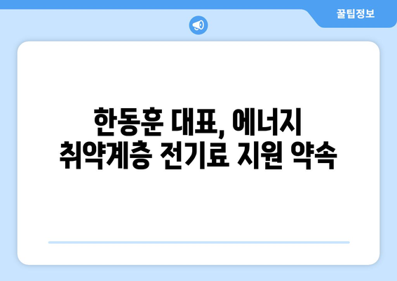 국민의힘 한동훈 대표, 에너지 취약계층 130만 가구 전기료 1만5천원 지원 발표