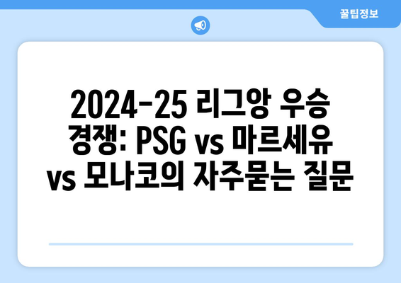 2024-25 리그앙 우승 경쟁: PSG vs 마르세유 vs 모나코