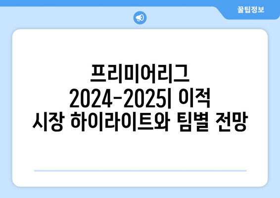 프리미어리그 2024-2025: 이적 시장 하이라이트와 팀별 전망