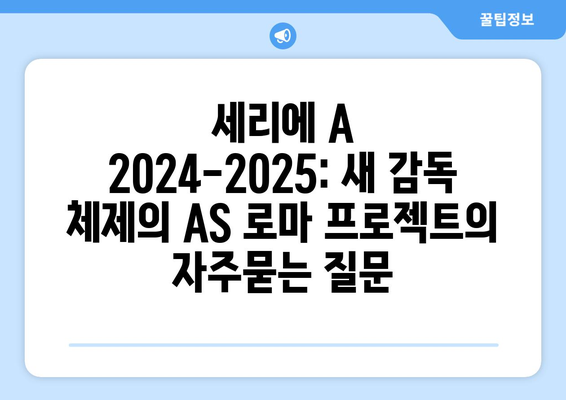 세리에 A 2024-2025: 새 감독 체제의 AS 로마 프로젝트