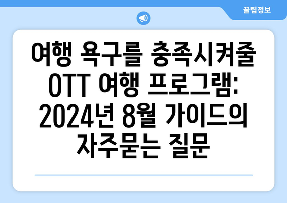 여행 욕구를 충족시켜줄 OTT 여행 프로그램: 2024년 8월 가이드