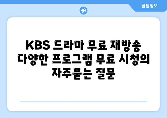 KBS 드라마 무료 재방송 다양한 프로그램 무료 시청