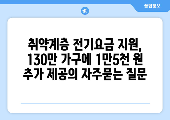 취약계층 전기요금 지원, 130만 가구에 1만5천 원 추가 제공