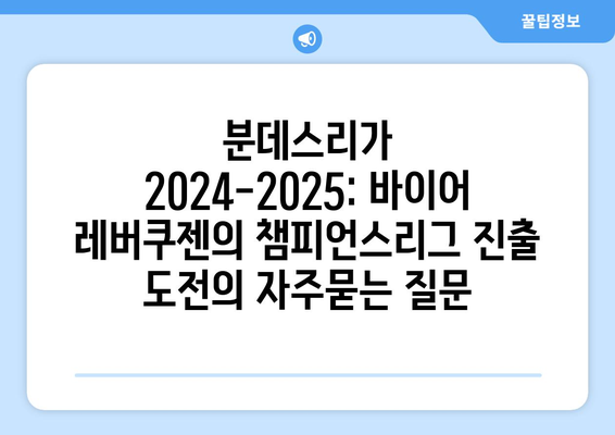 분데스리가 2024-2025: 바이어 레버쿠젠의 챔피언스리그 진출 도전