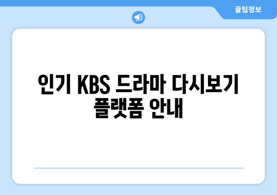 KBS 드라마 다시보기 다양한 프로그램 무료 시청 안내