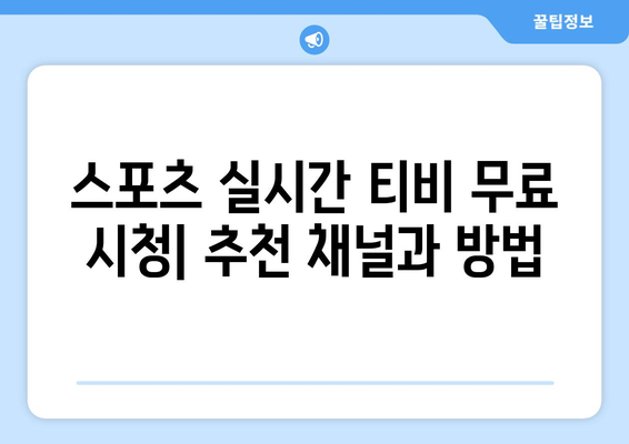 스포츠 실시간 티비 무료 시청: 추천 채널과 방법