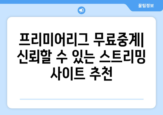 프리미어리그 무료중계: 신뢰할 수 있는 스트리밍 사이트 추천