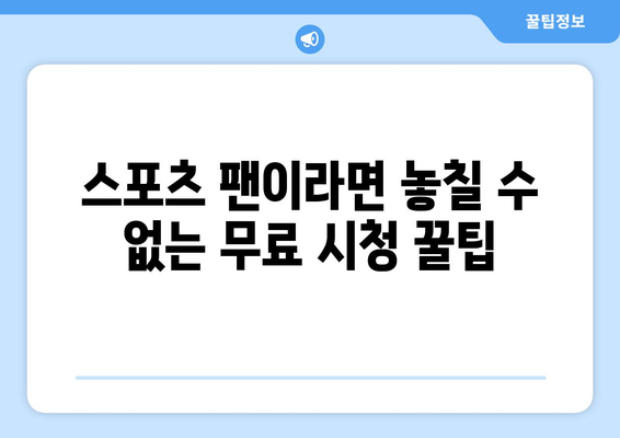 스포츠 실시간 티비 무료로 시청하는 법과 추천 채널