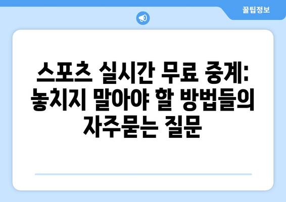 스포츠 실시간 무료 중계: 놓치지 말아야 할 방법들