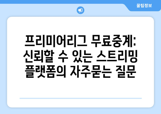 프리미어리그 무료중계: 신뢰할 수 있는 스트리밍 플랫폼