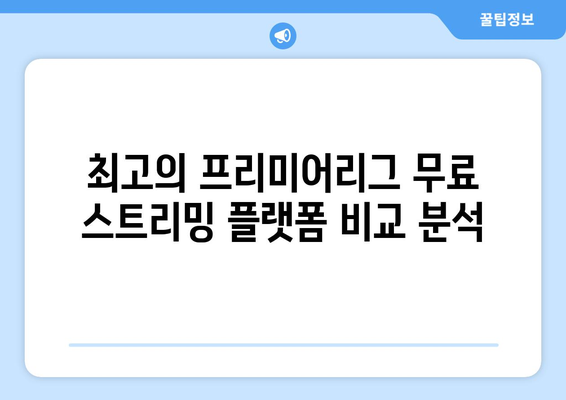 프리미어리그 무료중계: 신뢰할 수 있는 스트리밍 플랫폼