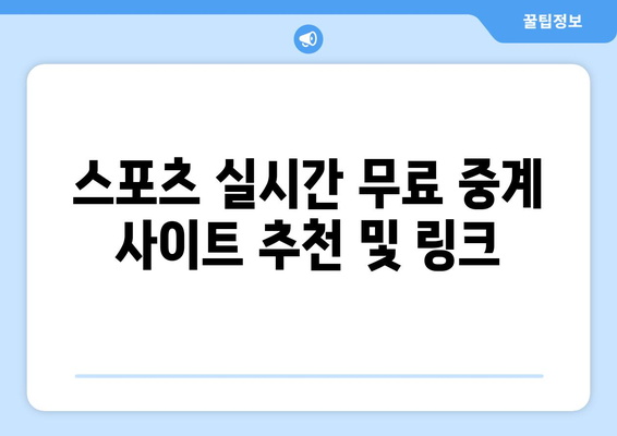 스포츠 실시간 무료 중계 사이트 추천 및 링크