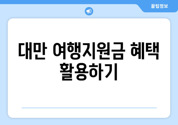 대만 여행지원금 혜택, 비용 절약하고 떠나는 여행