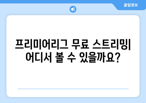 프리미어리그 무료중계: 최고의 무료 스트리밍 사이트 추천