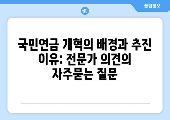 국민연금 개혁의 배경과 추진 이유: 전문가 의견