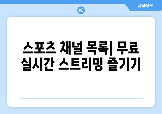 스포츠 실시간 티비 시청: 무료로 즐기는 최고의 채널