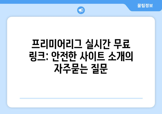 프리미어리그 실시간 무료 링크: 안전한 사이트 소개