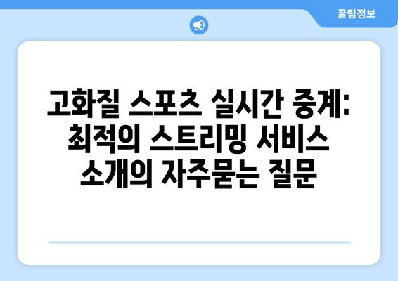 고화질 스포츠 실시간 중계: 최적의 스트리밍 서비스 소개