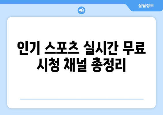 스포츠 실시간 티비 무료 시청: 추천 채널과 방법