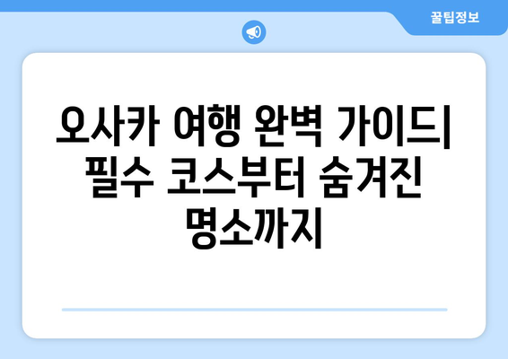 오사카 여행지 추천, 필수 코스부터 숨겨진 명소까지