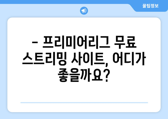 프리미어리그 무료중계: 최고의 무료 스트리밍 사이트 소개