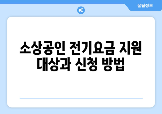 소상공인 전기요금 지원과 정책 자금 활용 방법