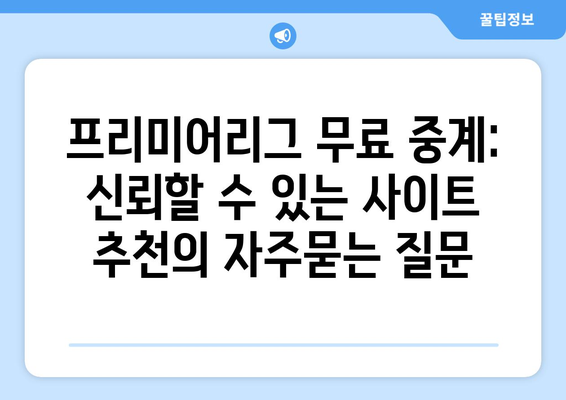 프리미어리그 무료 중계: 신뢰할 수 있는 사이트 추천