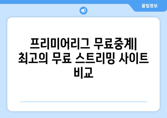 프리미어리그 무료중계: 최고의 무료 스트리밍 사이트 비교