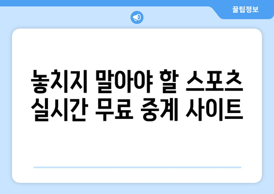 스포츠 실시간 무료 중계 사이트 추천