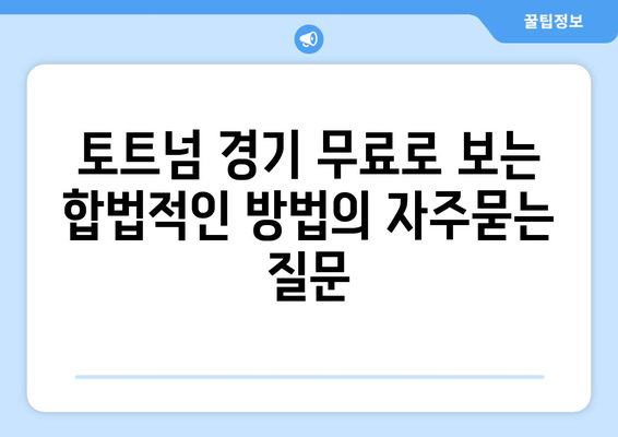 토트넘 경기 무료로 보는 합법적인 방법