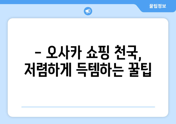 오사카 여행 코스 추천, 효율적으로 즐기는 일정