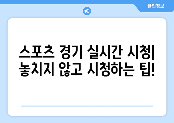 스포츠 실시간 티비 시청 가이드: 무료로 보는 방법