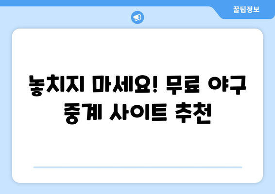 실시간 야구 중계: 무료로 시청할 수 있는 추천 사이트