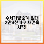 수서·가양·중계 포함 수도권 임대 2만3천가구 재건축