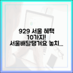 9월 29일! 서울시민 혜택 10가지: '서울배달+땡겨요